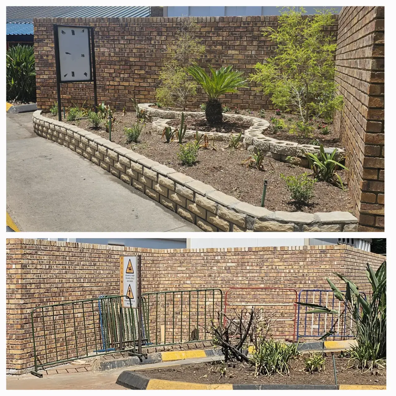 Raised planting built into a compact edge condition